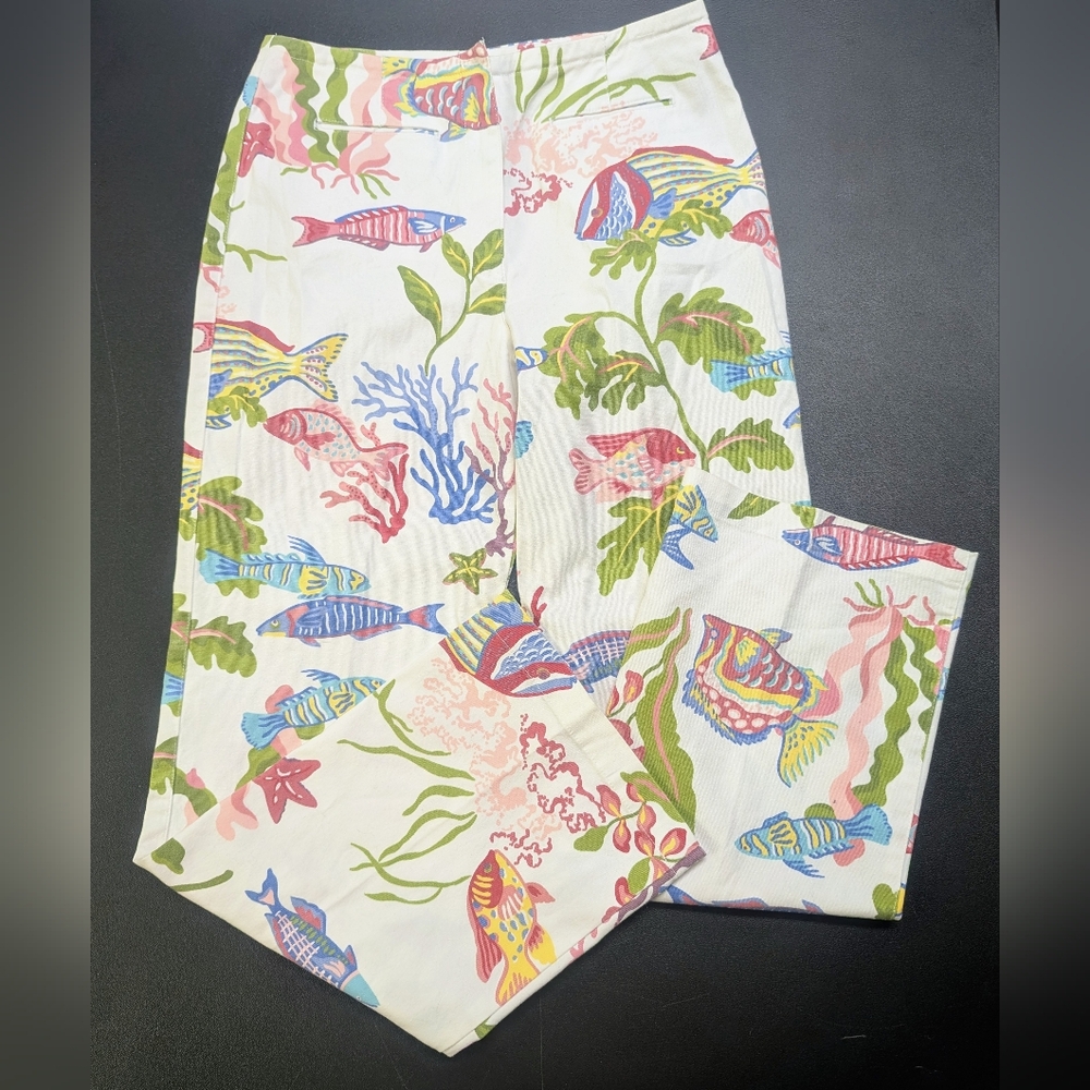 Talbots Petites Stretch Tropical Fish Print Pants – Size 4